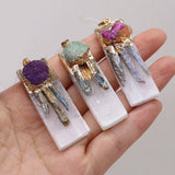 Rectangle Agates Druzy Plating Pendant for DIY Necklace 17x50mm