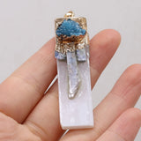 Rectangle Agates Druzy Plating Pendant for DIY Necklace 17x50mm