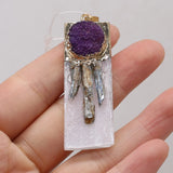 Rectangle Agates Druzy Plating Pendant for DIY Necklace 17x50mm