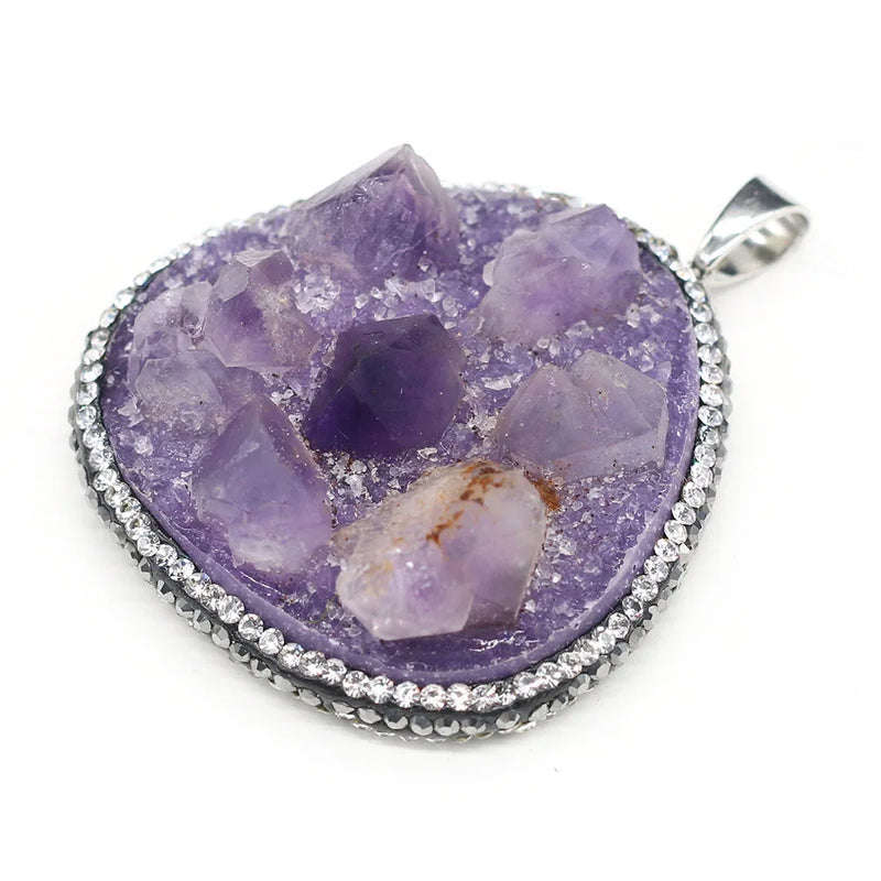 Irregular Druzy Amethysts Pendants Purple Crystal Charms
