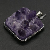 Square Druzy Amethysts Pendants Purple Crystal Charms for Necklace Making