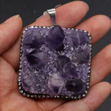 Square Druzy Amethysts Pendants Purple Crystal Charms for Necklace Making