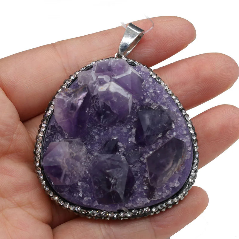 Water Drop Druzy Amethysts Pendants - Purple Crystal Charms