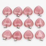 Natural Pink Agate Heart Necklace Pendant Healing Charm DIY Jewelry 30Pcs