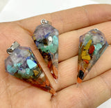 7 Chakra Resin Hexagon Pointed Cone Pendant for DIY Jewelry Making