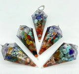 7 Chakra Resin Hexagon Pointed Cone Pendant for DIY Jewelry Making