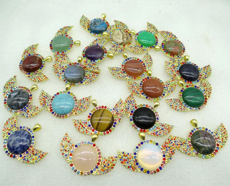 Natural Stone Quartz Crystal 8PC Round Shaped Pendant Diy Jewelry Making