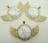 Natural Stone Quartz Crystal Opal Aventurine Round Pendant Charms 8PCS