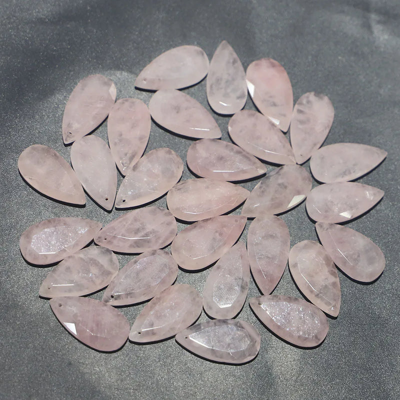Rose Quartz Faceted Water Drop Necklace Pendant Loose Beads Jewelry DIY 8Pcs