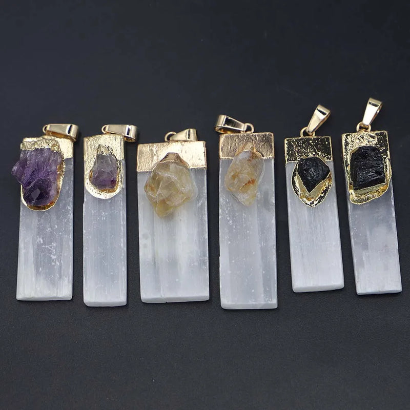 Selenite Plaster Tourmaline Amethyst Citrine Pendant Jewelry