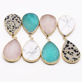Rose Quartz Water Drop Healing Crystals Pendants Necklace 6Pcs
