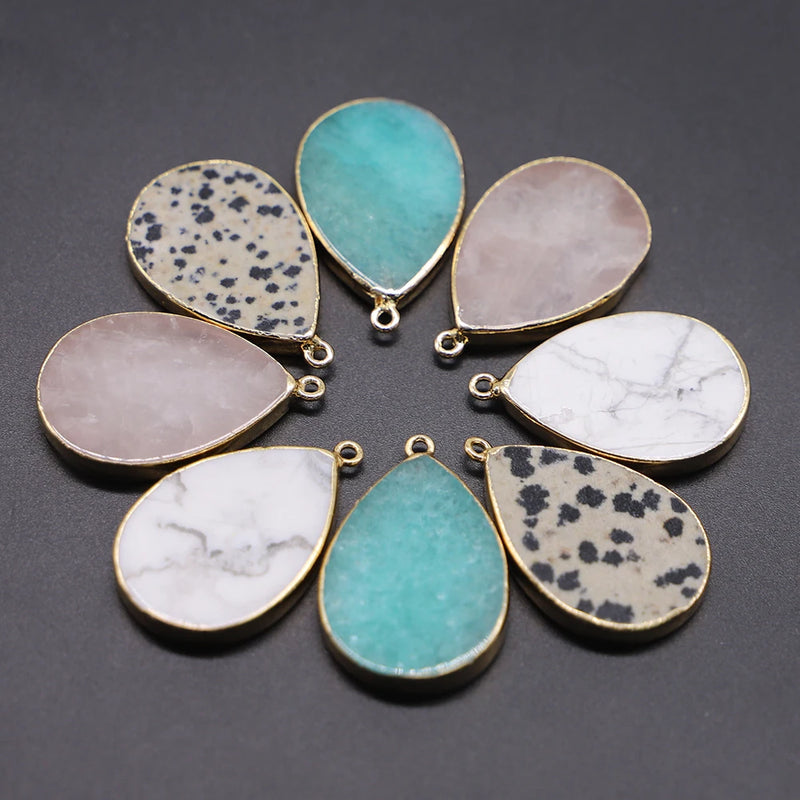 Rose Quartz Water Drop Healing Crystals Pendants Necklace 6Pcs
