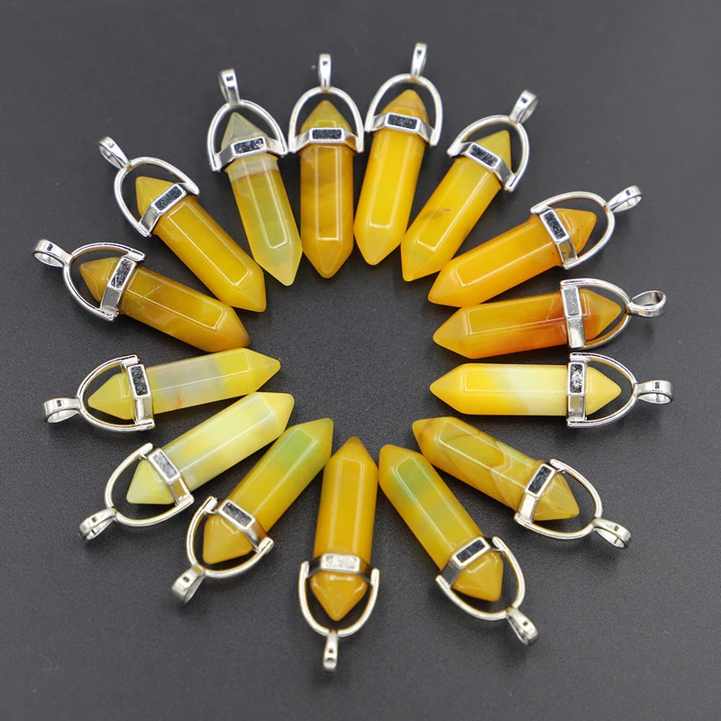 Yellow Agate Hexagonal Pillar Pendulum Necklace
