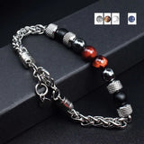 Natural Stone Beads Men Bracelet Stainless Steel Chain Mens Jewelry