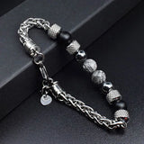 Natural Stone Beads Men Bracelet Stainless Steel Chain Mens Jewelry