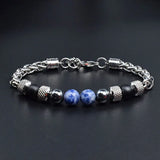 Natural Stone Beads Men Bracelet Stainless Steel Chain Mens Jewelry