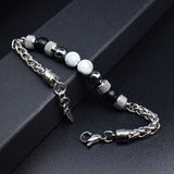 Natural Stone Beads Men Bracelet Stainless Steel Chain Mens Jewelry