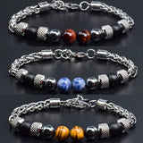 Natural Stone Beads Men Bracelet Stainless Steel Chain Mens Jewelry