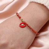 Enamel Lip Print Pendant Bracelet Copper Plated Metal Beads Jewelry