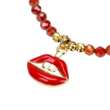 Enamel Lip Print Pendant Bracelet Copper Plated Metal Beads Jewelry
