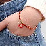 Enamel Lip Print Pendant Bracelet Copper Plated Metal Beads Jewelry