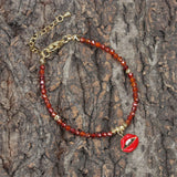 Enamel Lip Print Pendant Bracelet Copper Plated Metal Beads Jewelry