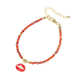 Enamel Lip Print Pendant Bracelet Copper Plated Metal Beads Jewelry