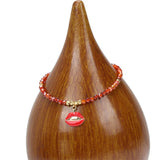 Enamel Lip Print Pendant Bracelet Copper Plated Metal Beads Jewelry