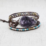 Crystal Quartz Wrap Bracelet Boho Leather Jewelry