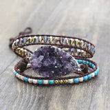 Crystal Quartz Wrap Bracelet Boho Leather Jewelry