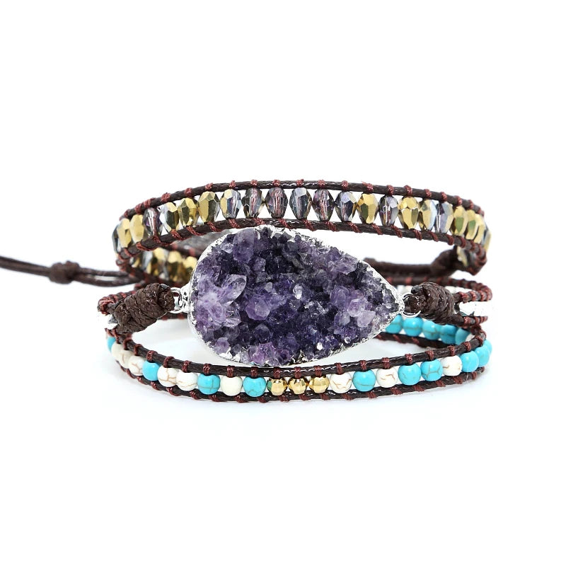 Crystal Quartz Wrap Bracelet Boho Leather Jewelry