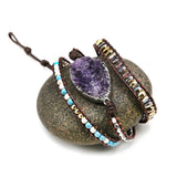 Crystal Quartz Wrap Bracelet Boho Leather Jewelry
