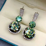 Green Moissan Earrings Set 925 Sterling Silver Wedding Jewelry