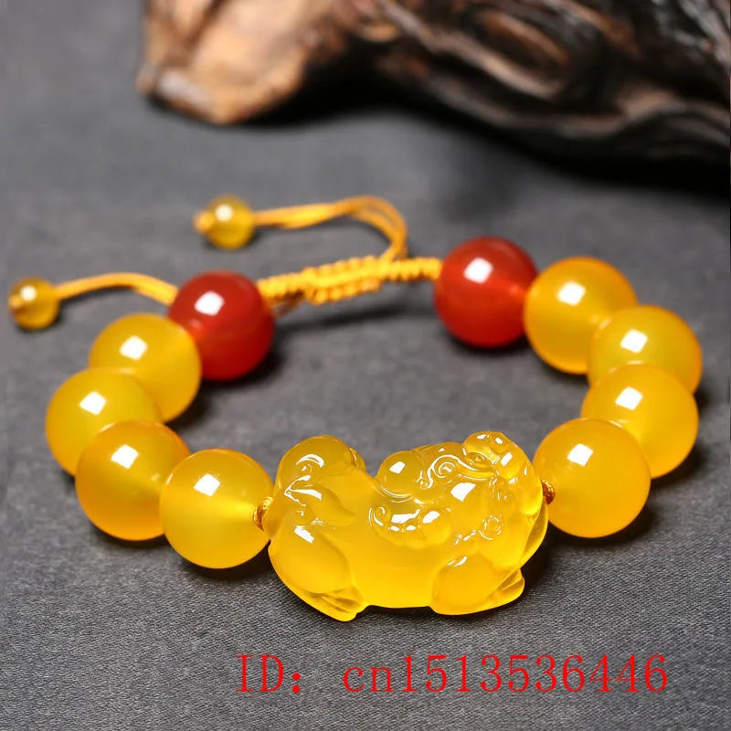 Yellow Agate Pixiu Bracelet DIY Lucky Women Jade Beads Jewelry
