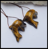 Handcarved Dolphin Tiger's Eye Women Earring Bead 24x19x12mm