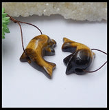 Handcarved Dolphin Tiger's Eye Women Earring Bead 24x19x12mm