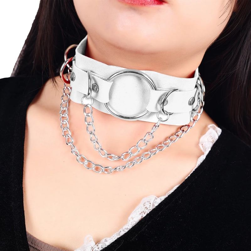 Vintage Charm Gothic Punk Collar Pendant Leather Choker Necklace