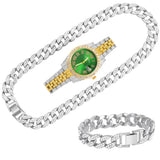 Hip Hop Rapper Men Cuban Chain Iced Necklace Set