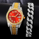 Hip Hop Rapper Men Cuban Chain Iced Necklace Set