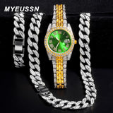 Hip Hop Rapper Men Cuban Chain Iced Necklace Set