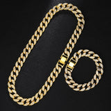 Hip Hop Rapper Men Cuban Chain Iced Necklace Set