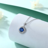 S925 Silver Necklace Women Round Sapphire Zircon Pendant