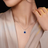 S925 Silver Necklace Women Round Sapphire Zircon Pendant