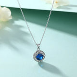 S925 Silver Necklace Women Round Sapphire Zircon Pendant