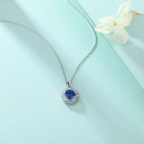 S925 Silver Necklace Women Round Sapphire Zircon Pendant