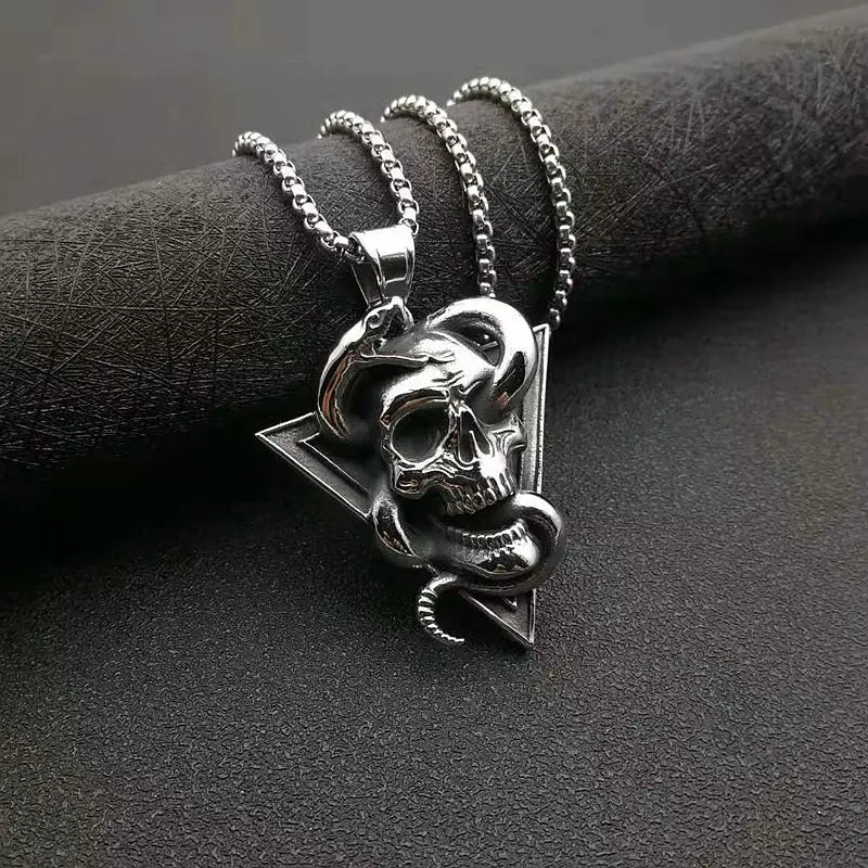 Men's Snake Skull Pendant Necklace Gothic Punk Style Jewelry