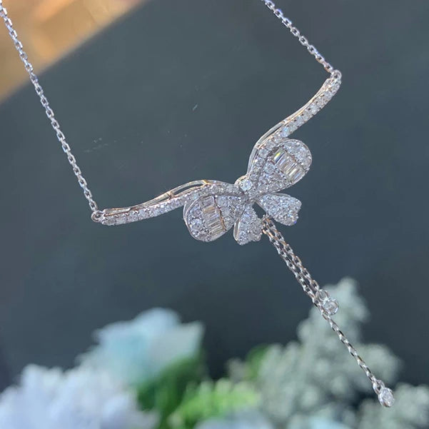 Real Natural Zircon Butterfly Necklace 925 Stamp Engagement Jewelry