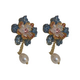 Needle Pearl Zircon Crystal Flower Earrings Sweet Party Accessories