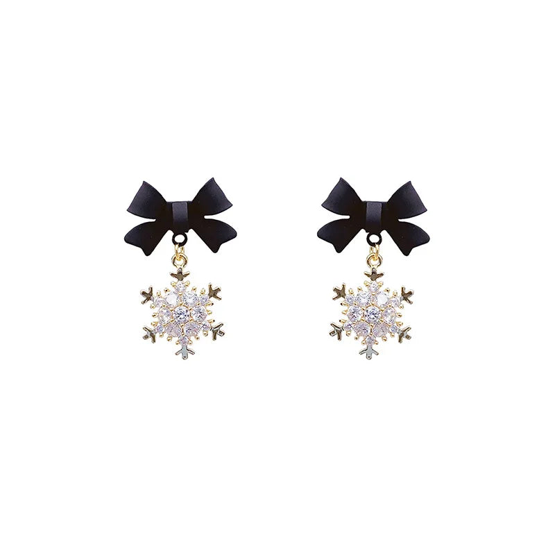 Bow Snowflake Earrings High-end Personality Female