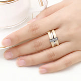 Green Yellow Ceramic Rings Rhinestone Stainless Steel Rings Jewelry